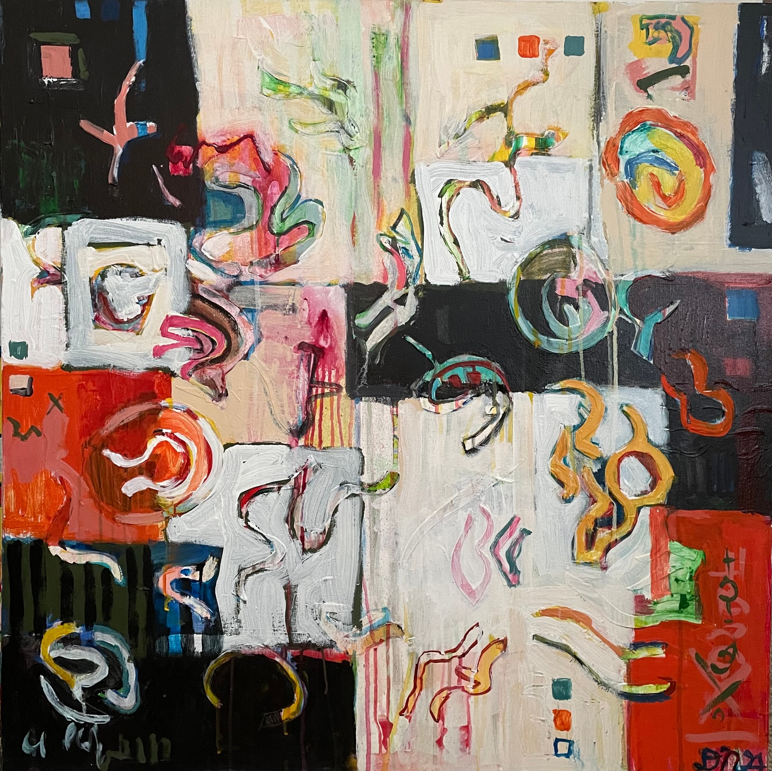 Aerial by David Noah Giles — acrylic and collage on canvas, 30 x 40 inches