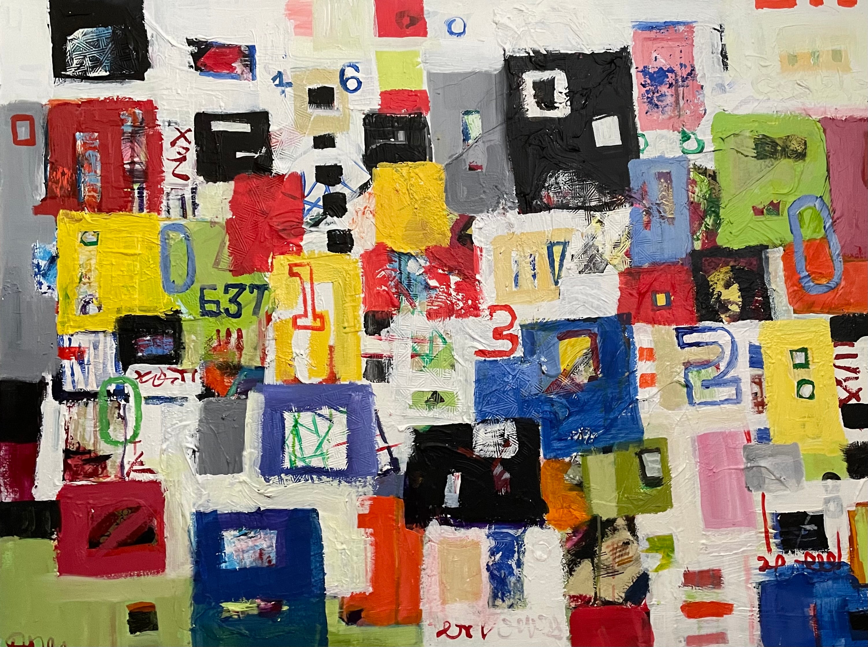 Numerology 2 by David Noah Giles — acrylic and collage on canvas, 48 x 48 inches