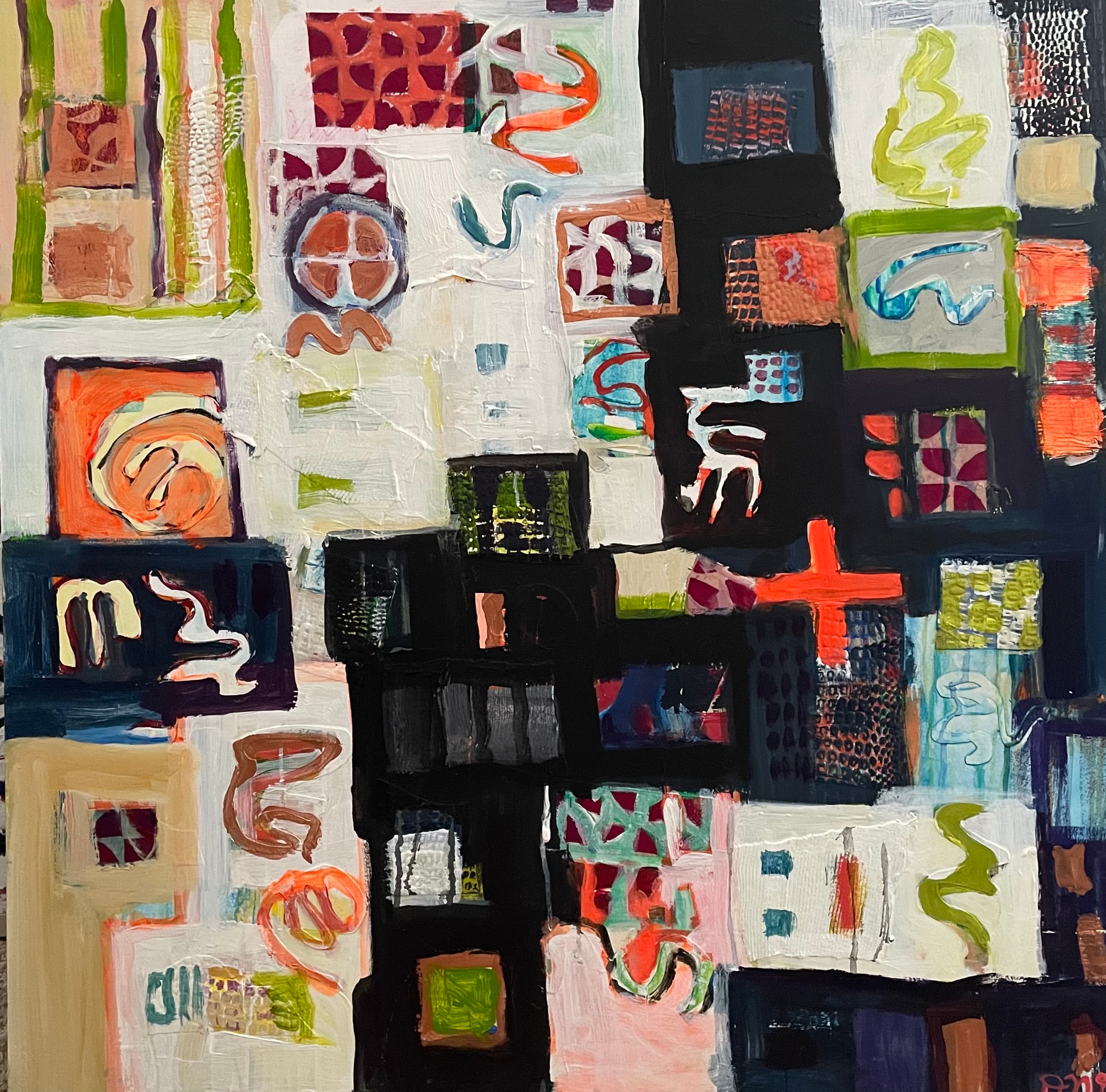 Light Into Darkness by David Noah Giles — acrylic and collage on panel, 36 x 36 inches