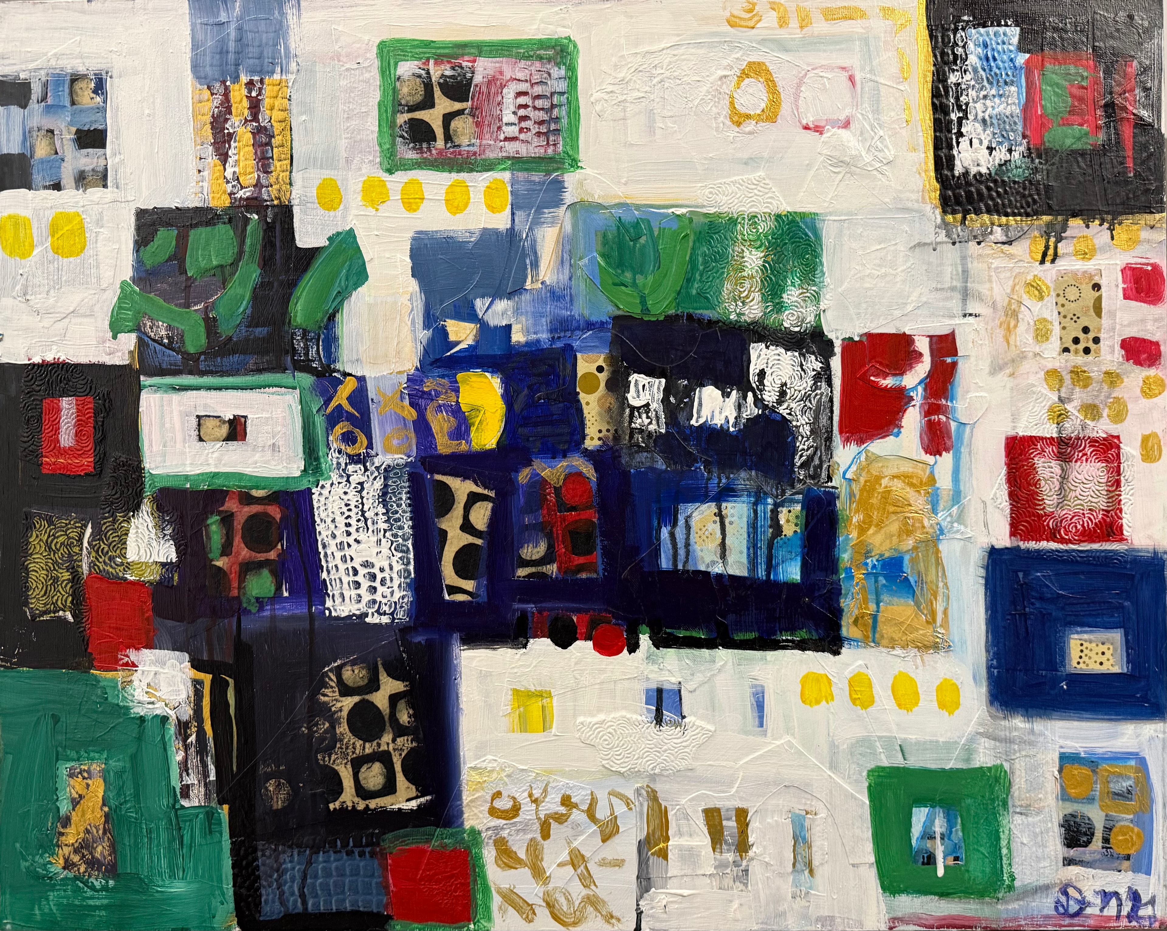 Shadow Play by David Noah Giles — acrylic and collage on panel, 24 x 30 inches