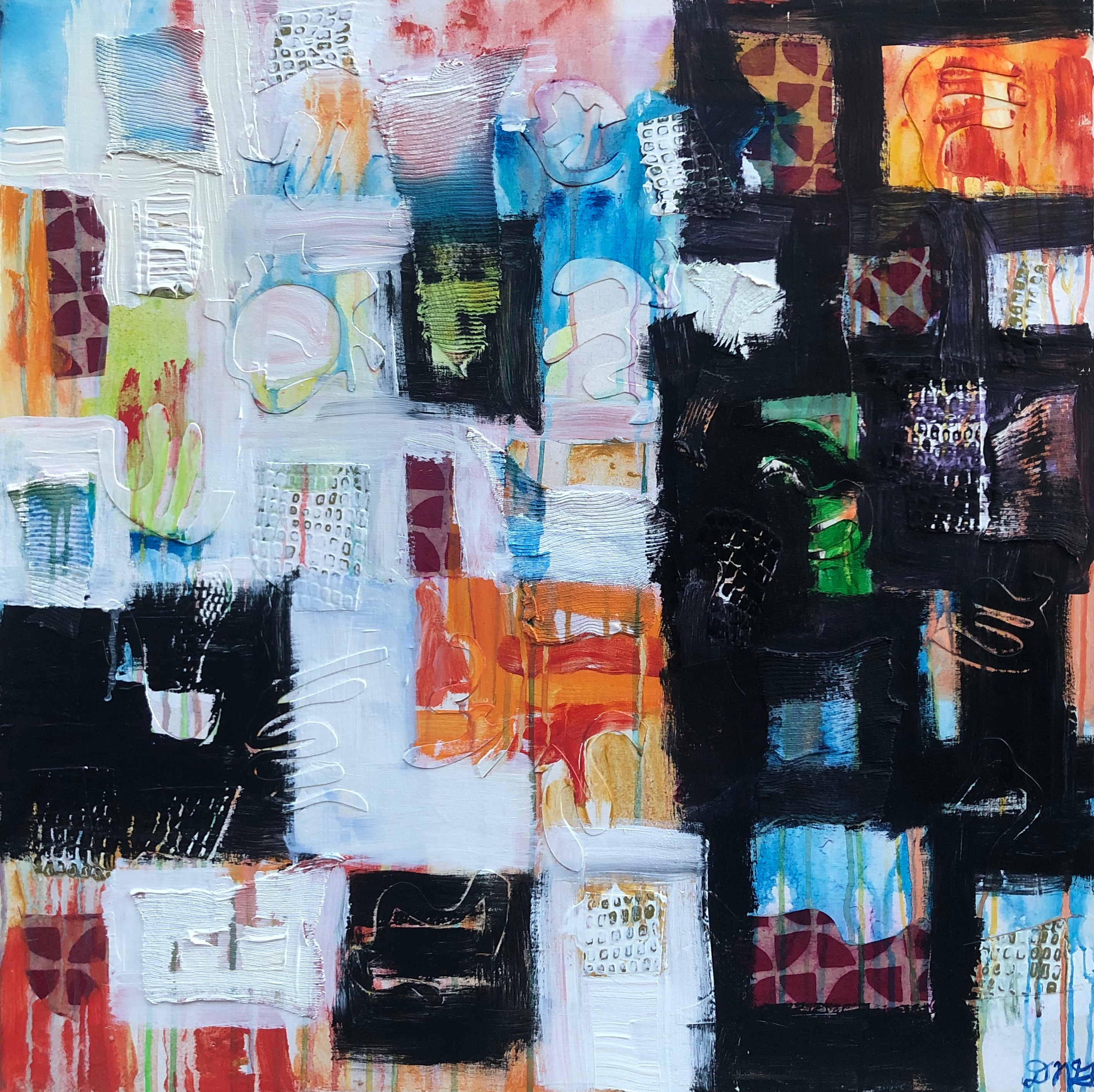 Threshold by David Noah Giles — acrylic and collage on canvas, 30 x 30 inches