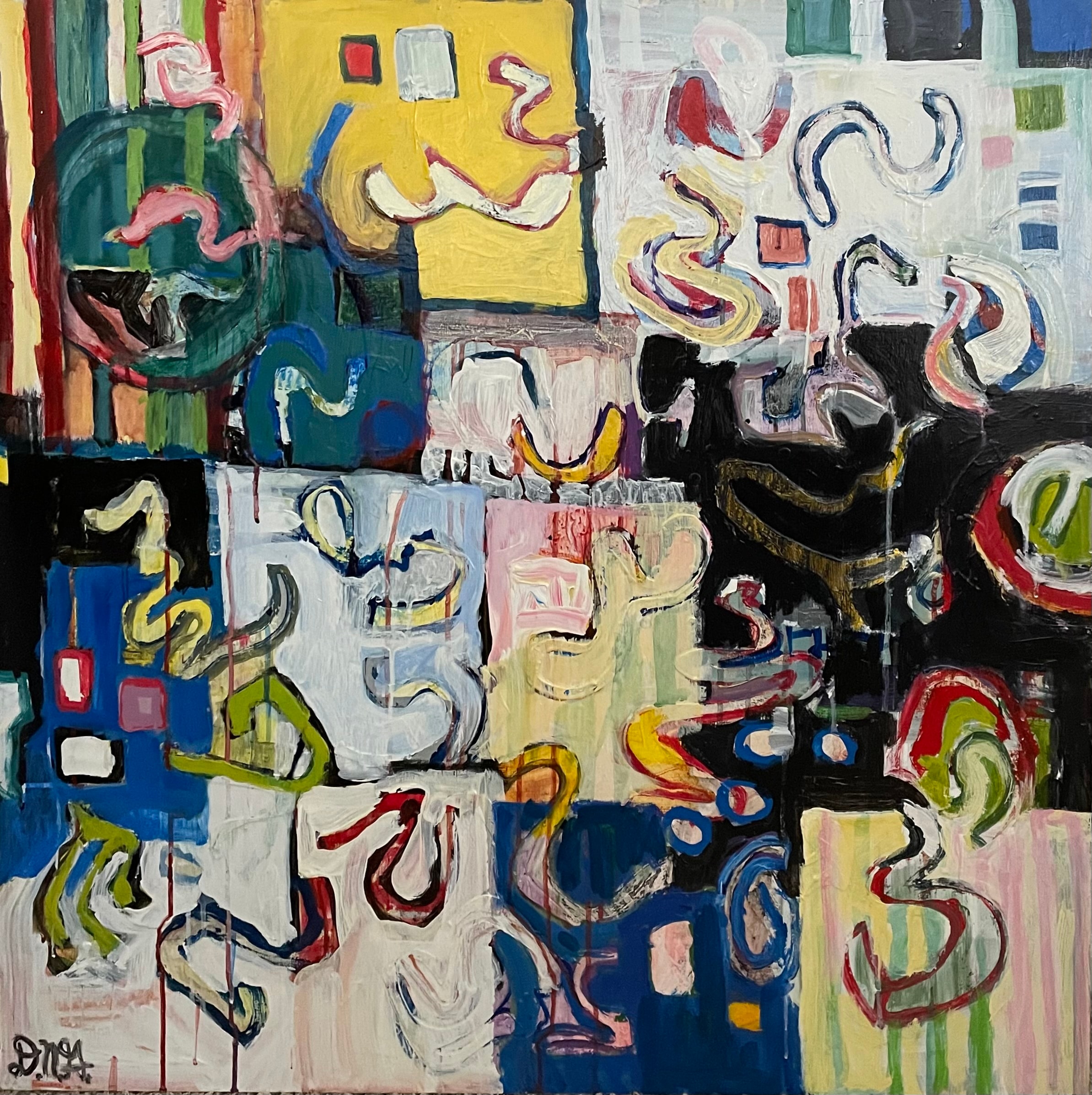 Leviathan by David Noah Giles — acrylic and collage on panel, 36 x 36 inches