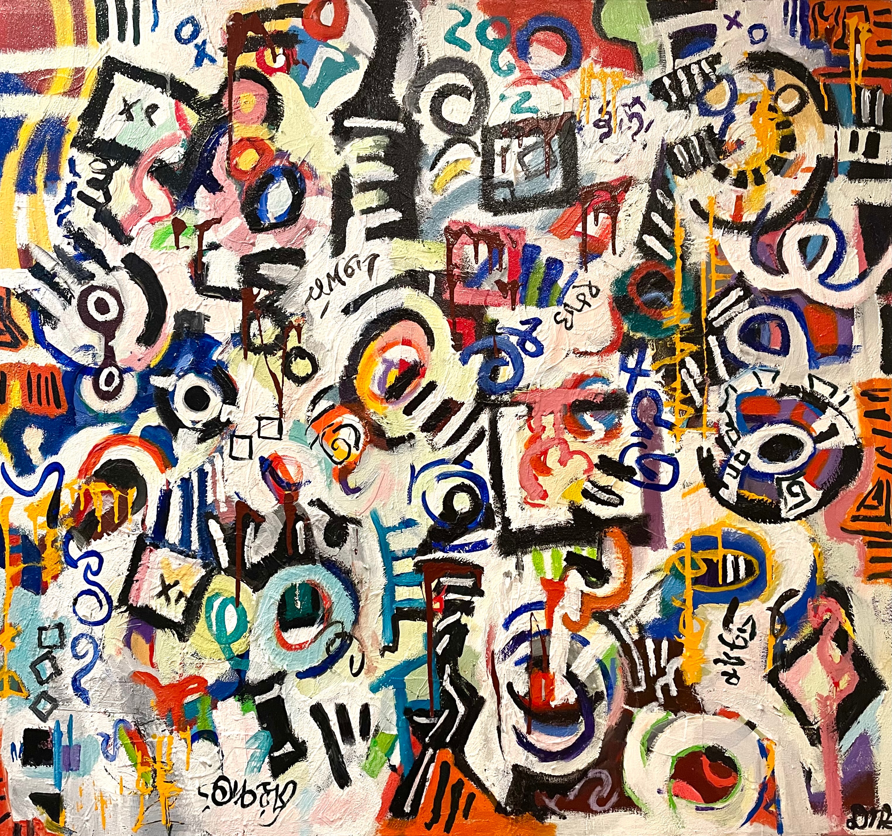 Festoon by David Noah Giles — acrylic and collage on canvas, 48 x 44 inches